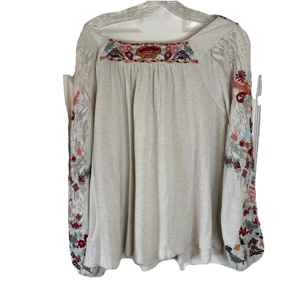 Soft Surroundings Mariella Embroidered Boho Top Size XL Blouse Floral Peasant - Picture 2 of 7